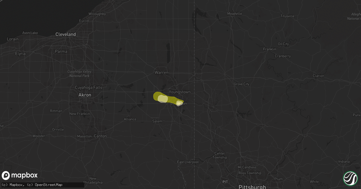 Hail map in Youngstown, OH on June 11, 2015