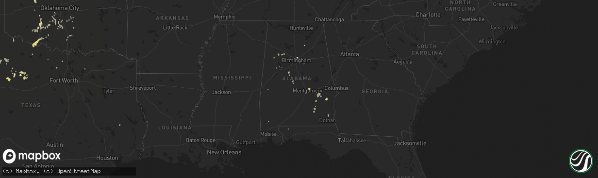 Hail map in Alabama on June 11, 2016