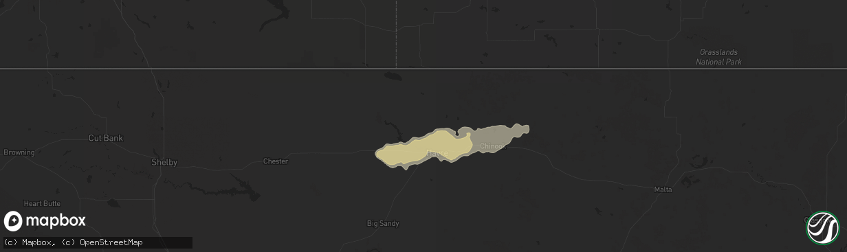 Hail map in Havre, MT on June 11, 2016