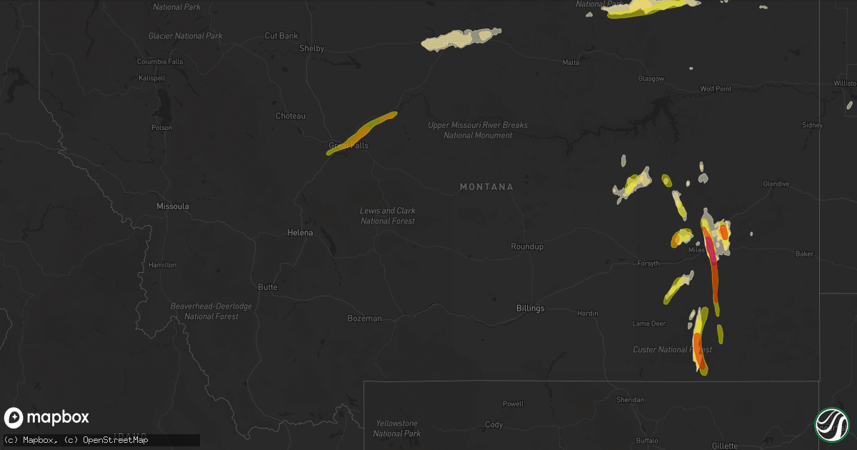 Hail map in Montana on June 11, 2016