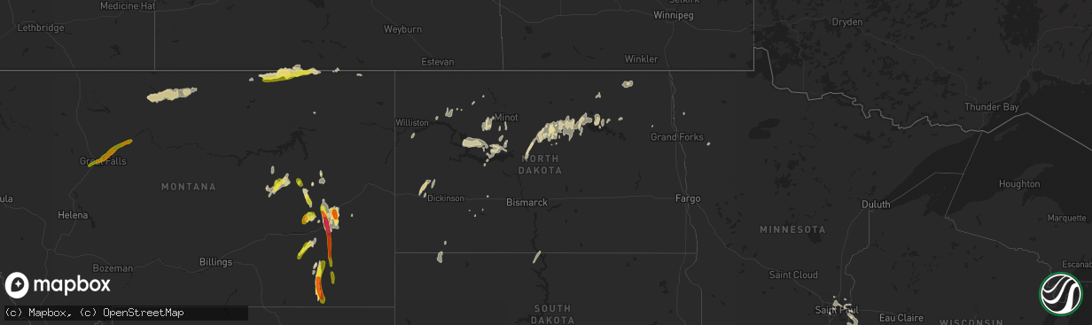 Hail map in North Dakota on June 11, 2016