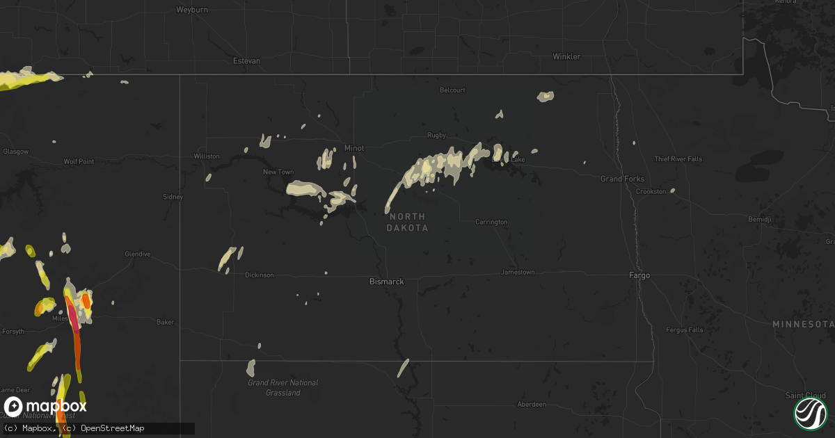 Hail map in North Dakota on June 11, 2016