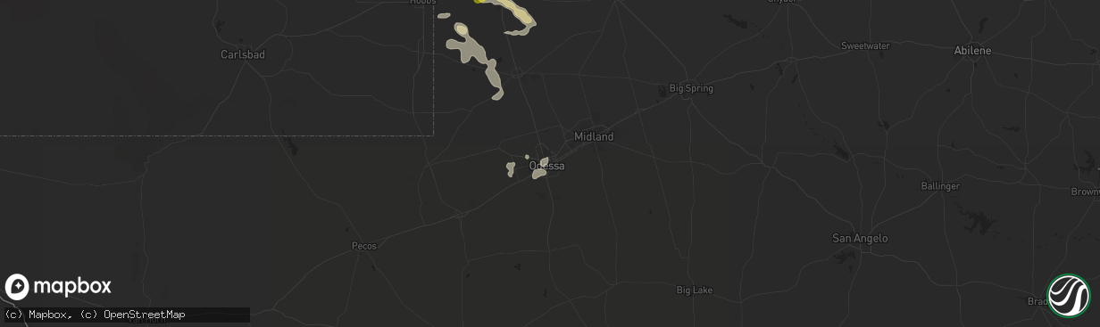 Hail map in Odessa, TX on June 11, 2016