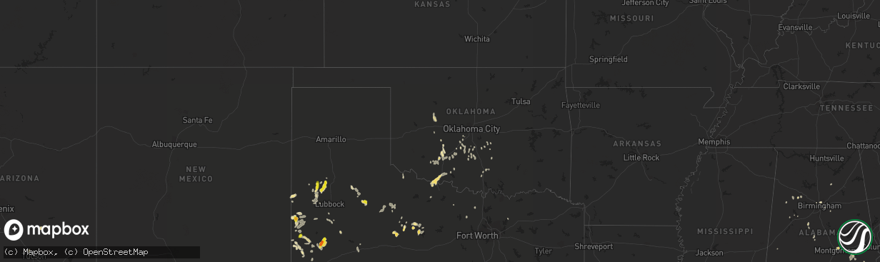 Hail map in Oklahoma on June 11, 2016