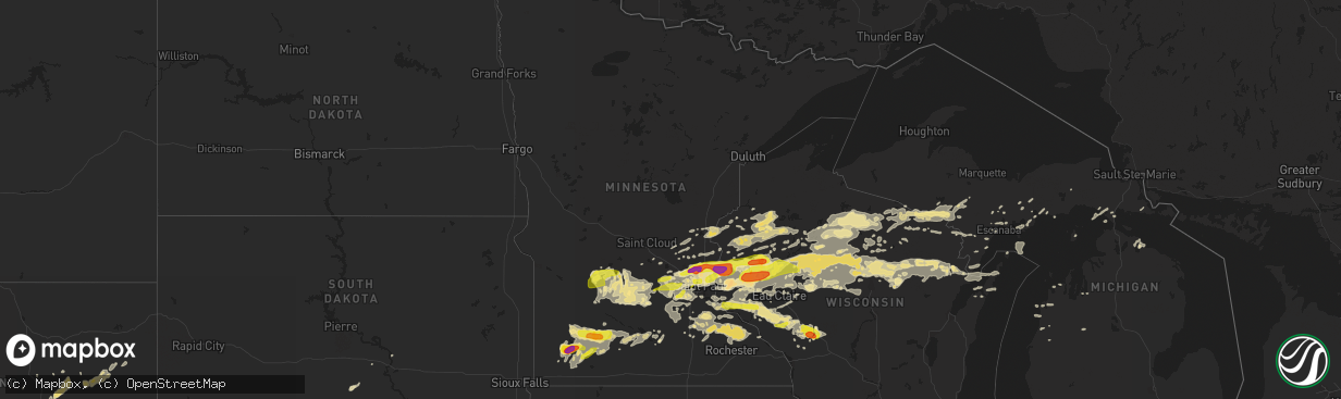 Hail map in Minnesota on June 11, 2017