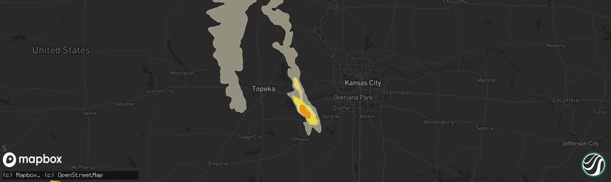 Hail map in Lawrence, KS on June 11, 2018