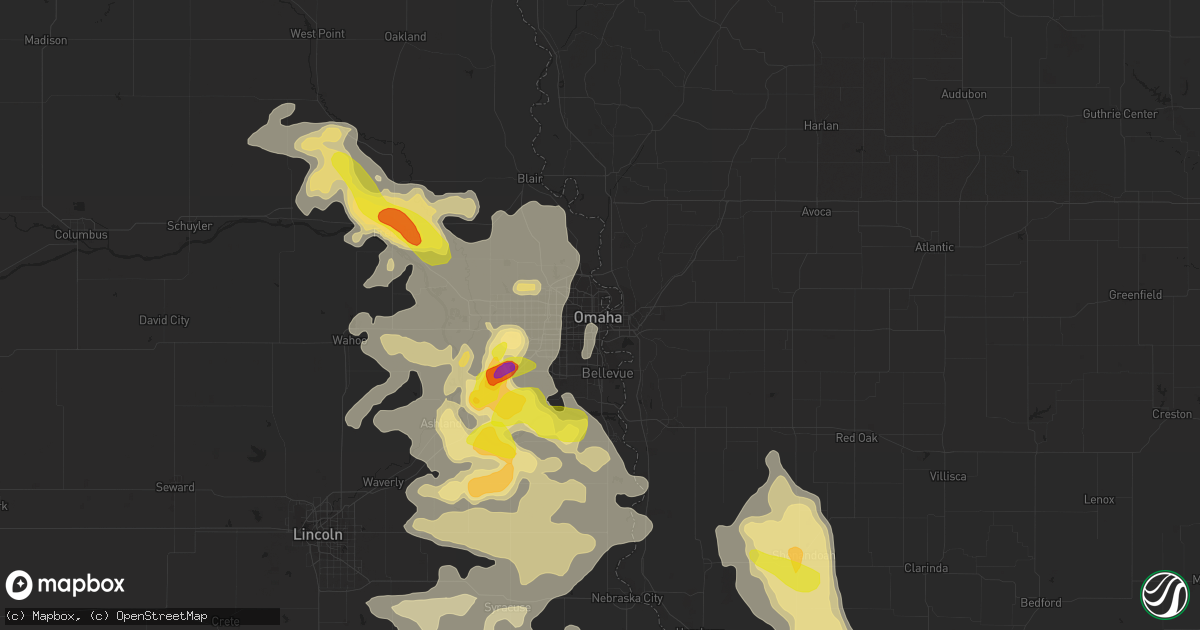 Hail map in Omaha, NE on June 11, 2018