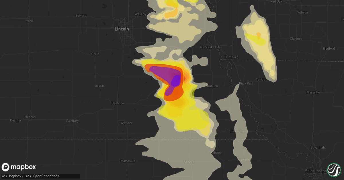 Hail map in Tecumseh, NE on June 11, 2018