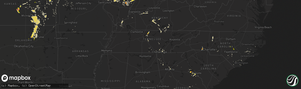 Hail map in Tennessee on June 11, 2018