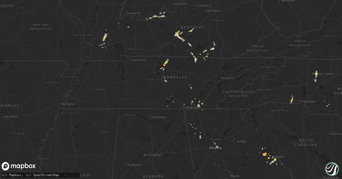 Hail map in Tennessee on June 11, 2018