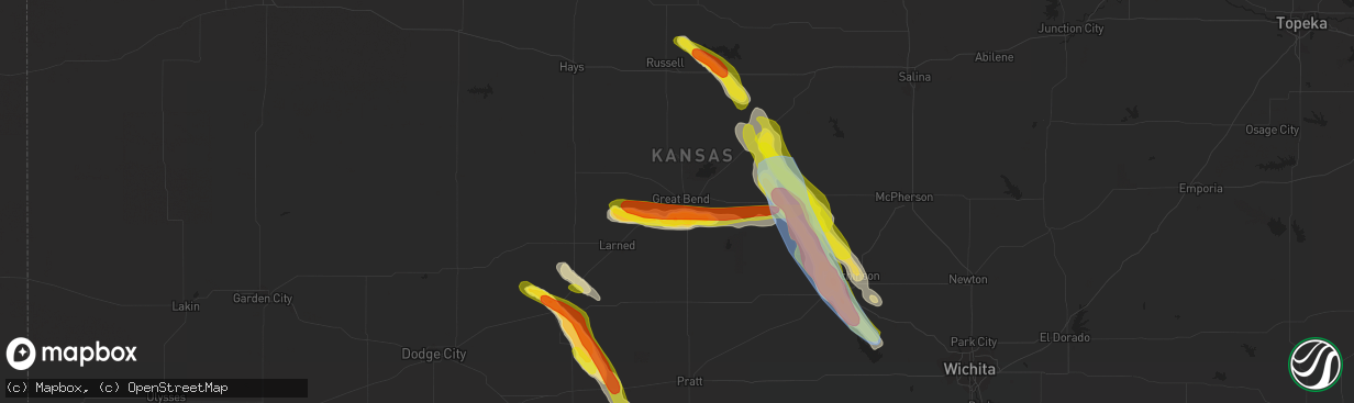 Hail map in Great Bend, KS on June 11, 2019