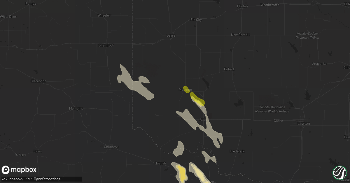 Hail map in Mangum, OK on June 11, 2019