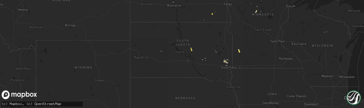 Hail map in South Dakota on June 11, 2019