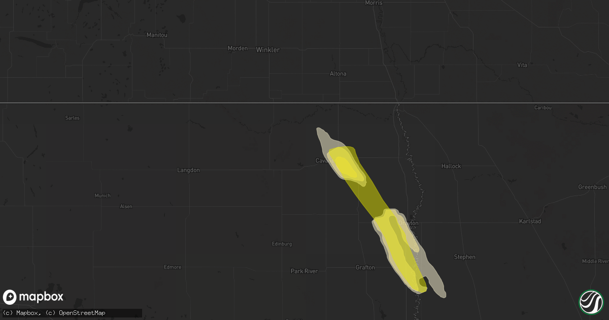 Hail map in Cavalier, ND on June 11, 2020