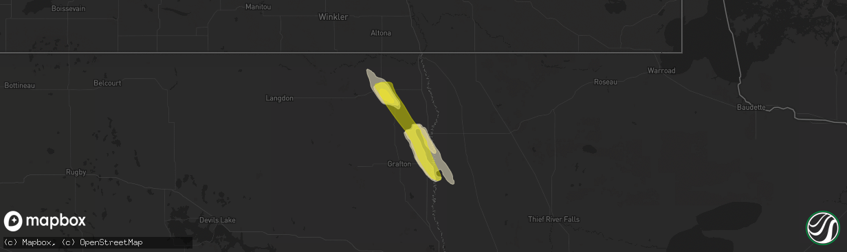 Hail map in Drayton, ND on June 11, 2020