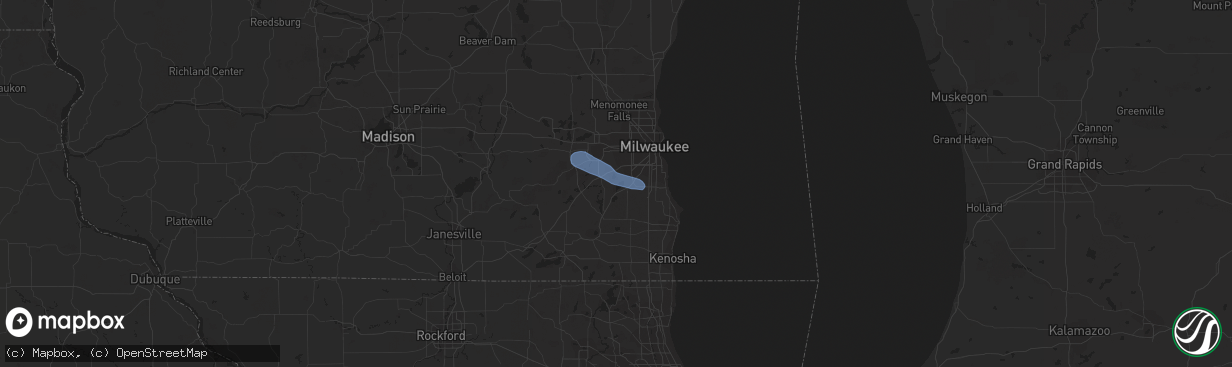 Hail map in Muskego, WI on June 11, 2020