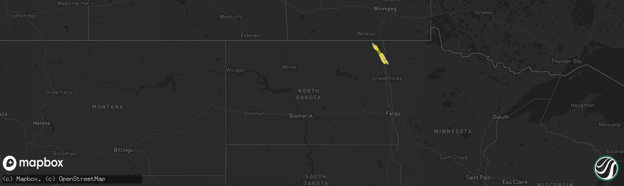 Hail map in North Dakota on June 11, 2020