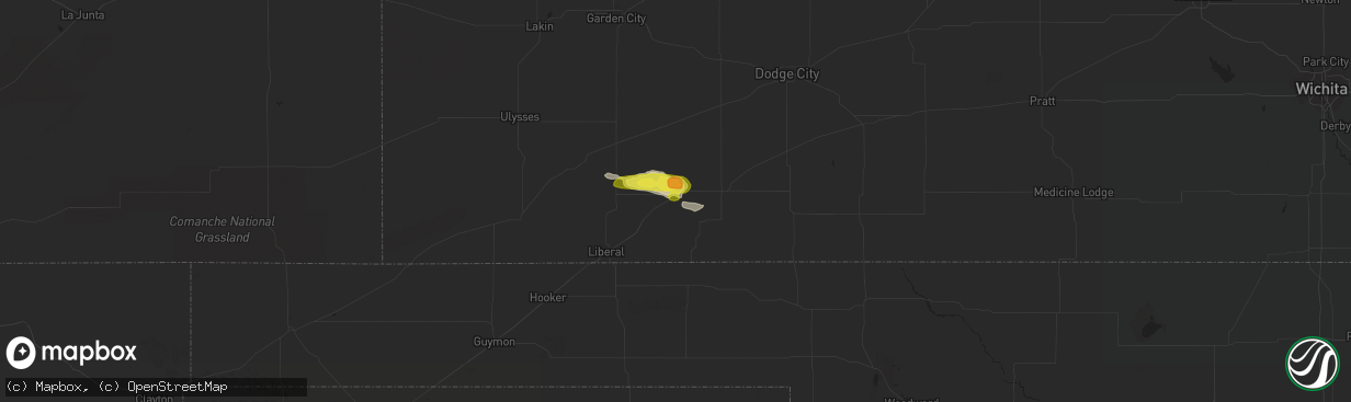 Hail map in Plains, KS on June 11, 2020