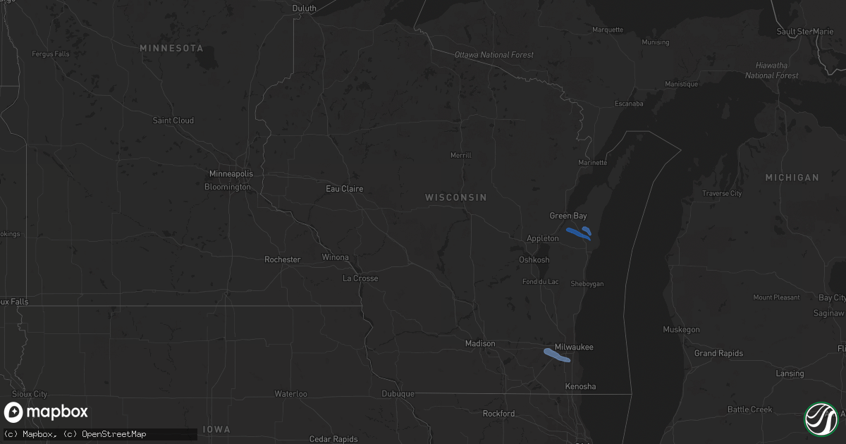 Hail map in Wisconsin on June 11, 2020