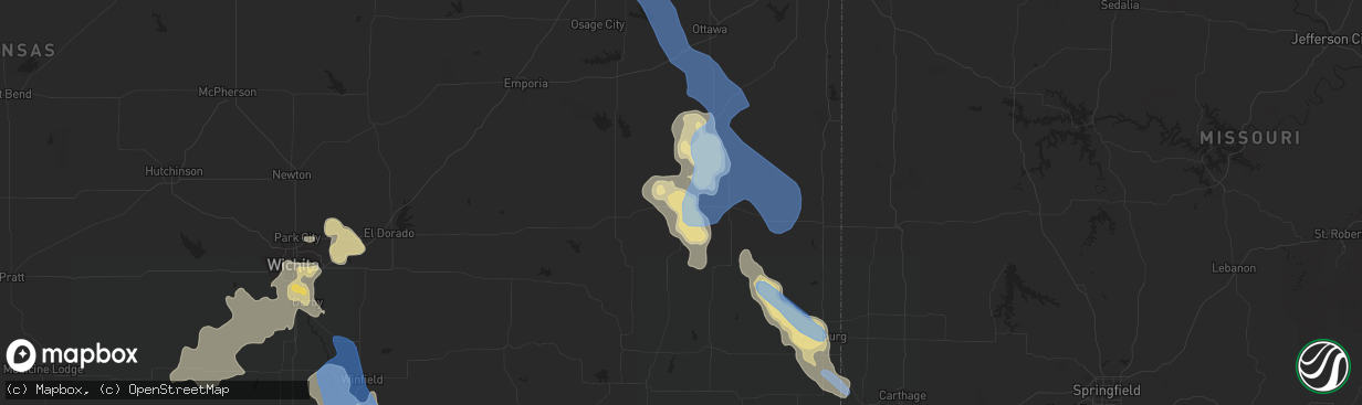 Hail map in Iola, KS on June 11, 2021