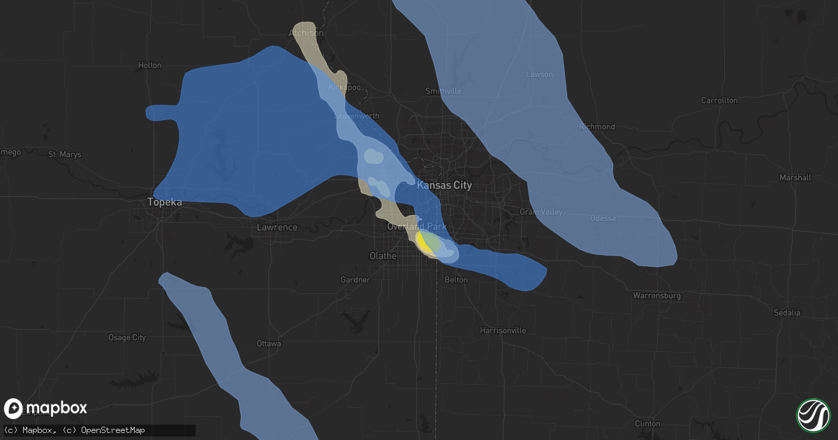 Hail map in Overland Park, KS on June 11, 2021