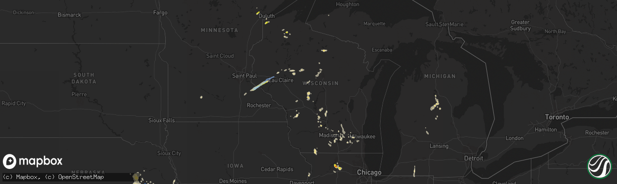 Hail map in Wisconsin on June 11, 2021