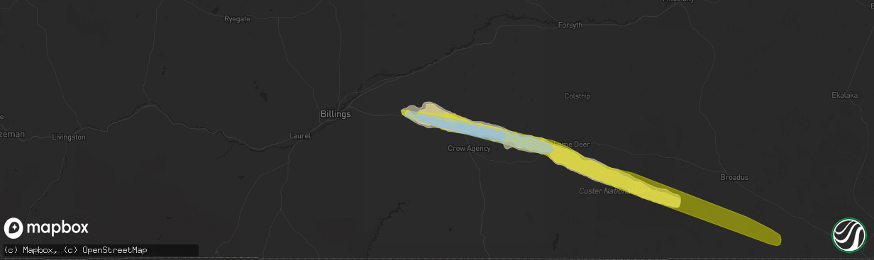 Hail map in Hardin, MT on June 11, 2022