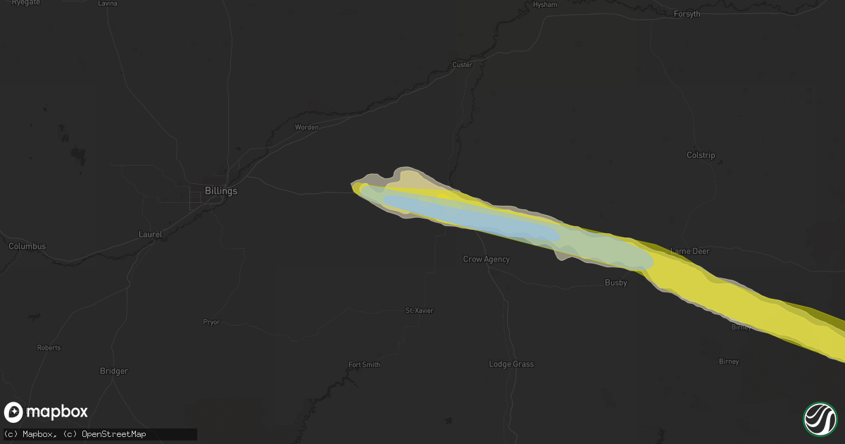 Hail map in Hardin, MT on June 11, 2022