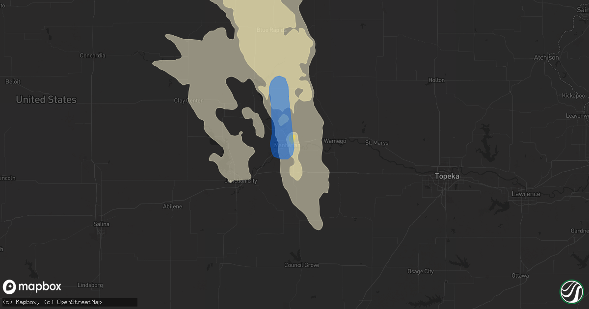 Hail map in Manhattan, KS on June 11, 2022