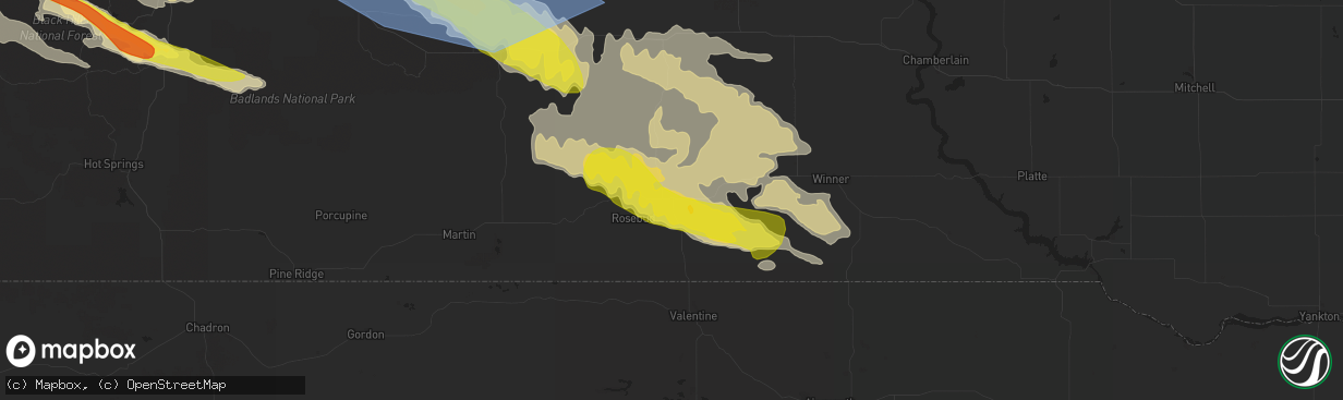 Hail map in Mission, SD on June 11, 2022