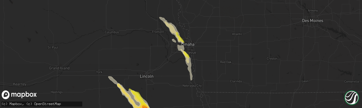 Hail map in Papillion, NE on June 11, 2022