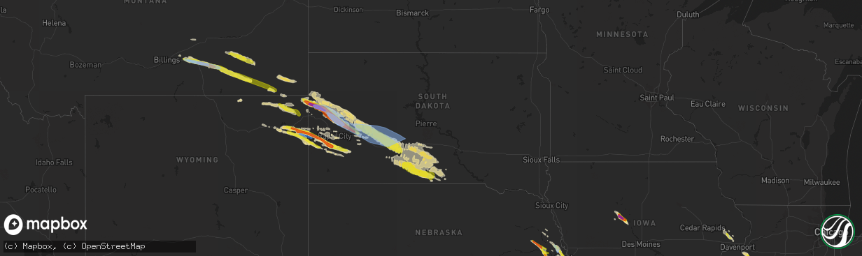 Hail map in South Dakota on June 11, 2022