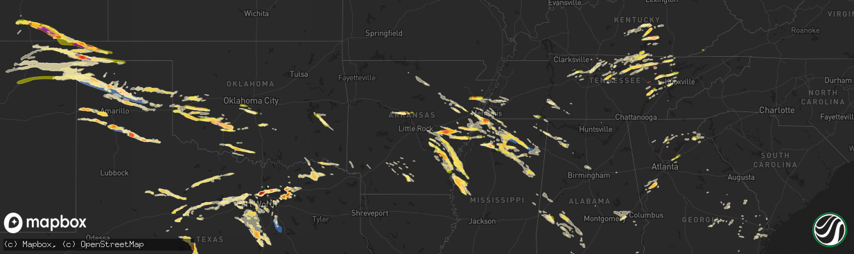 Hail map in Arkansas on June 11, 2023