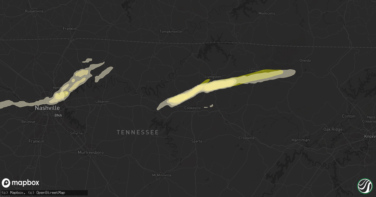 Hail map in Cookeville, TN on June 11, 2023