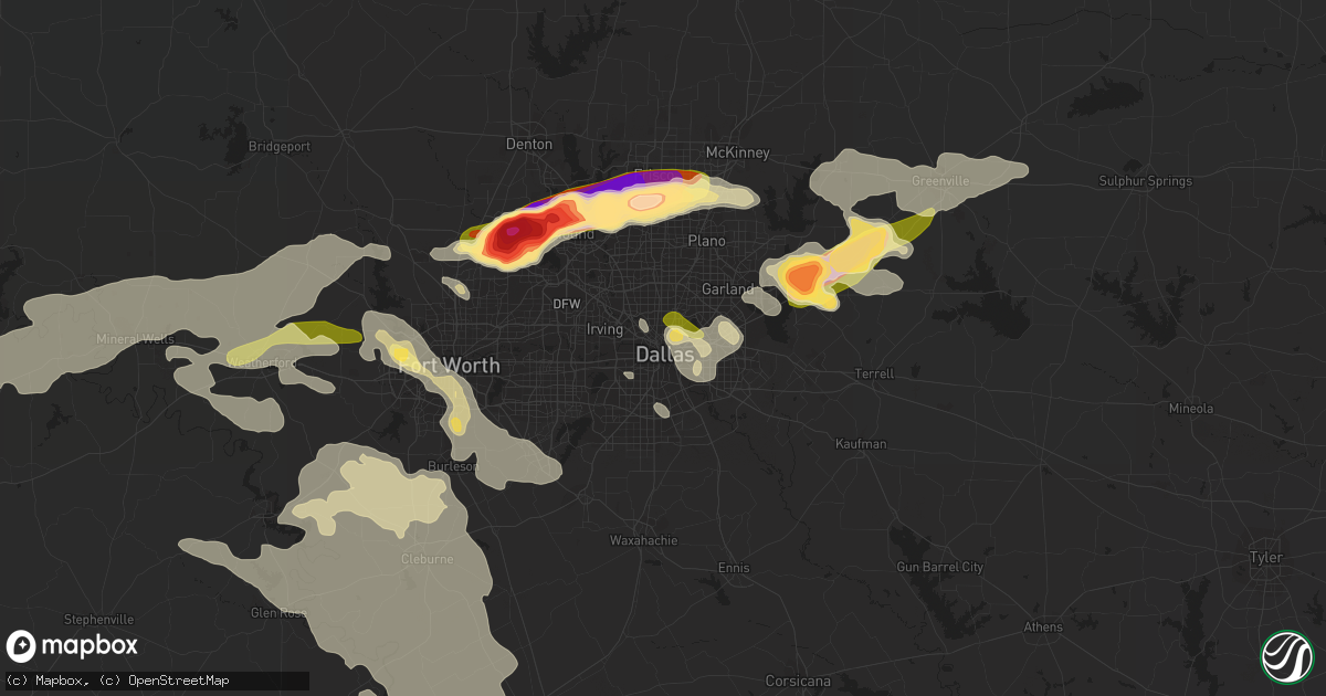Hail map in Dallas, TX on June 11, 2023