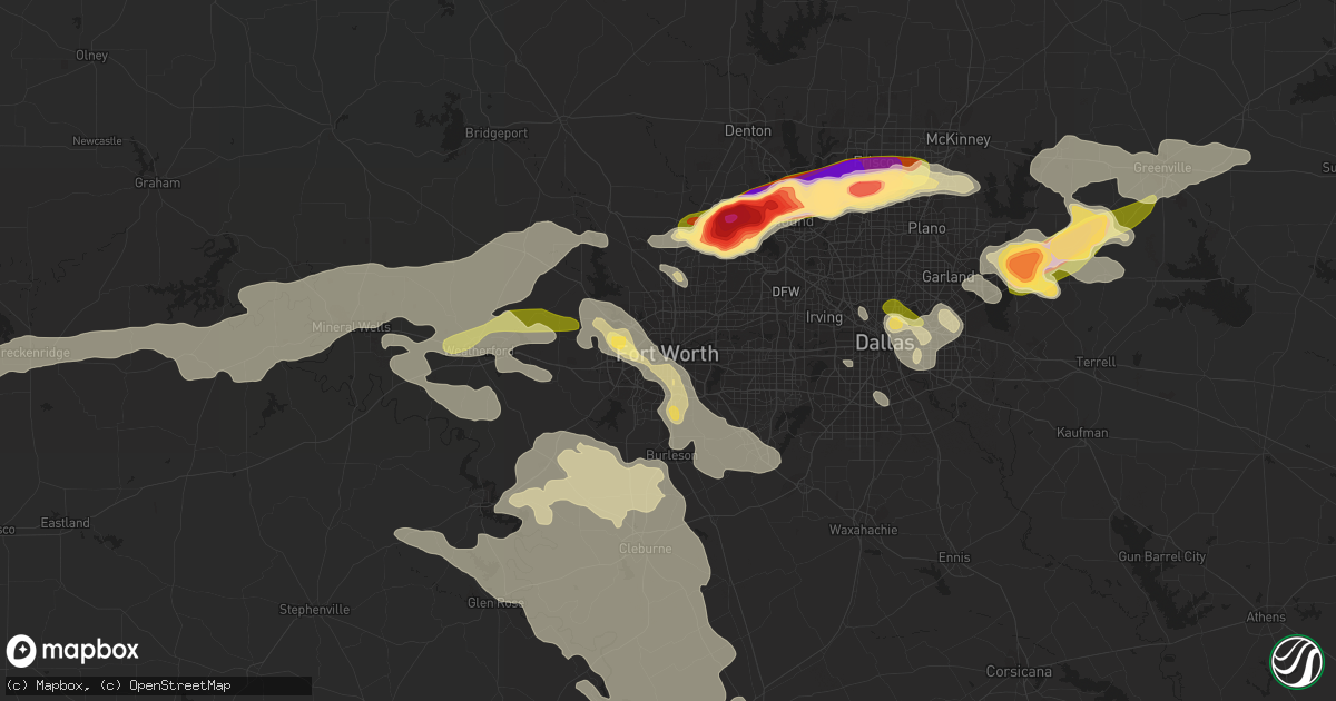 Hail map in Fort Worth, TX on June 11, 2023