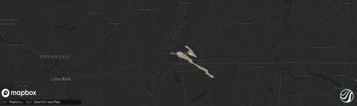 Hail map in Memphis, TN on June 11, 2023