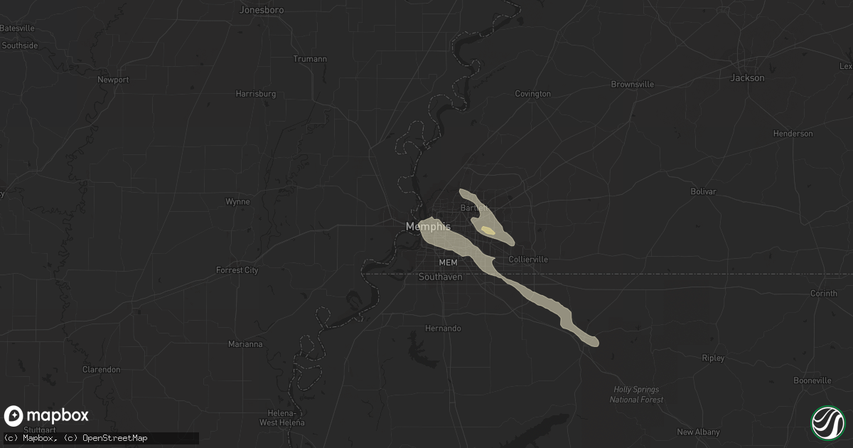 Hail map in Memphis, TN on June 11, 2023