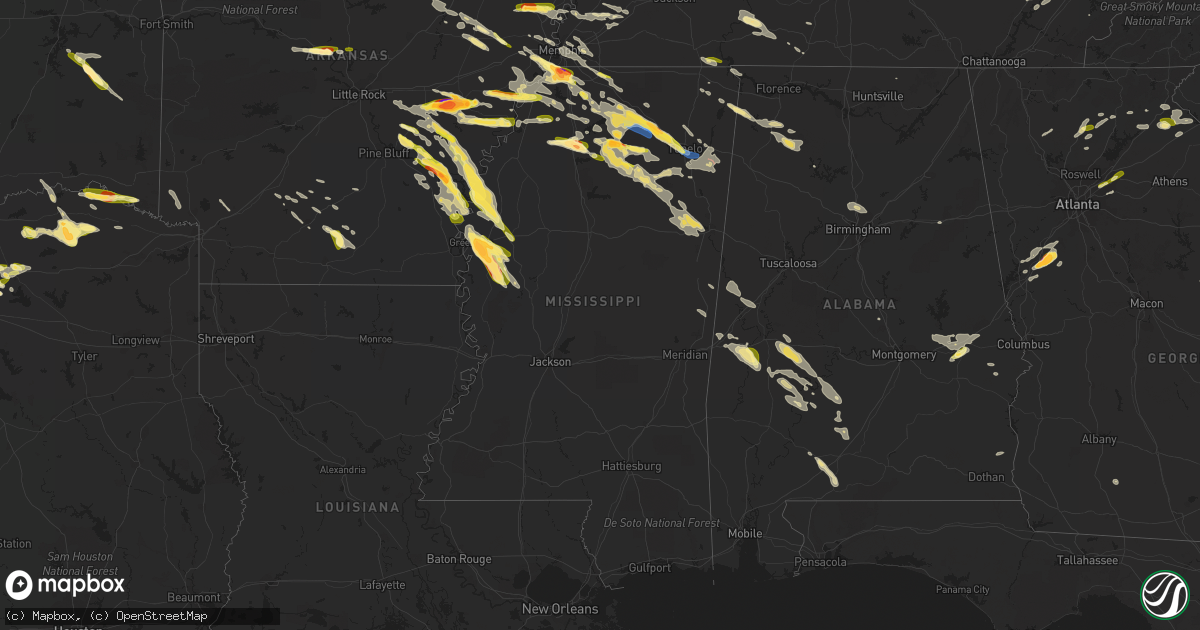 Hail map in Mississippi on June 11, 2023