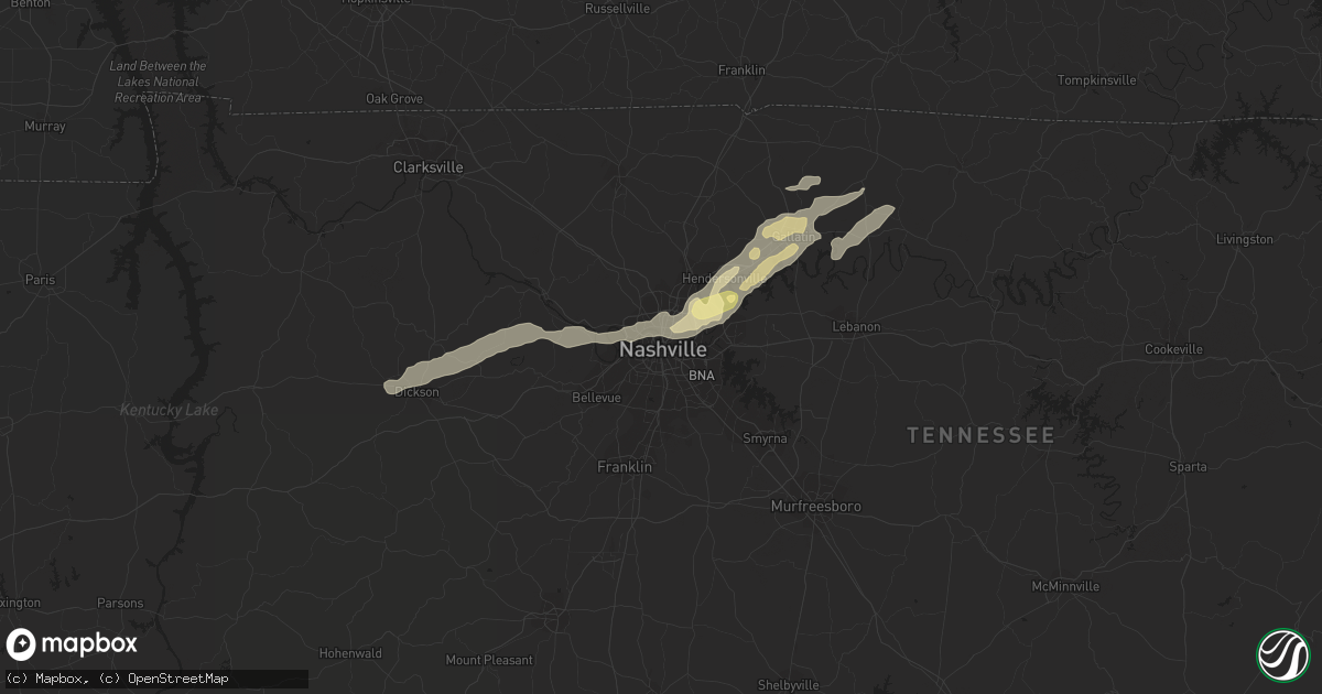 Hail map in Nashville, TN on June 11, 2023