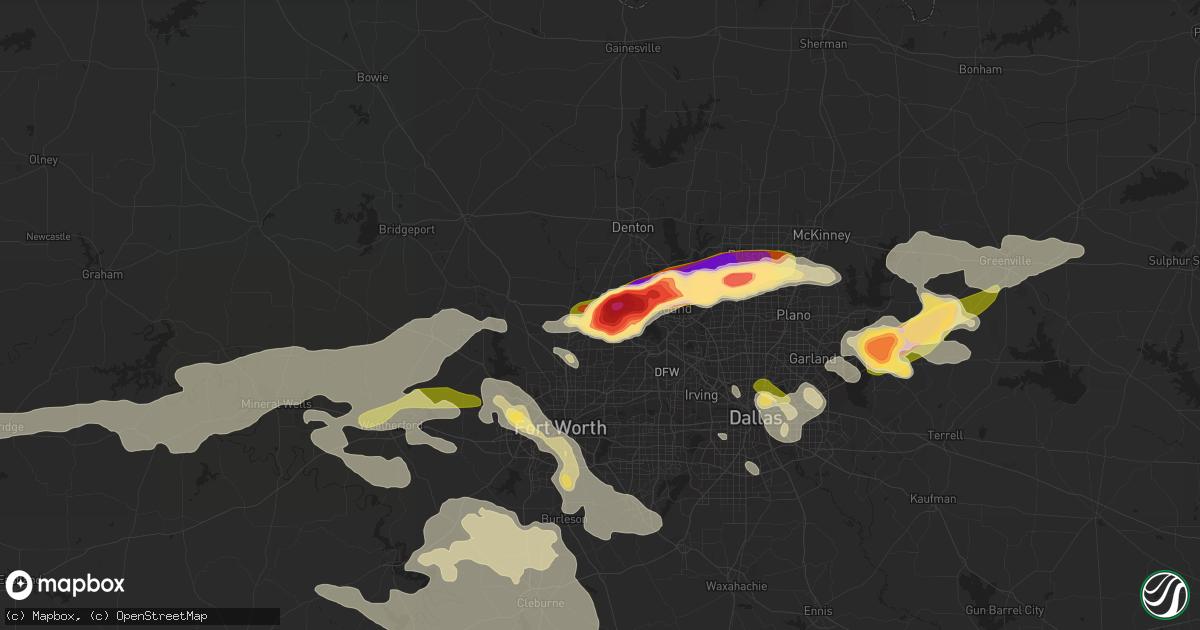 Hail map in Roanoke, TX on June 11, 2023