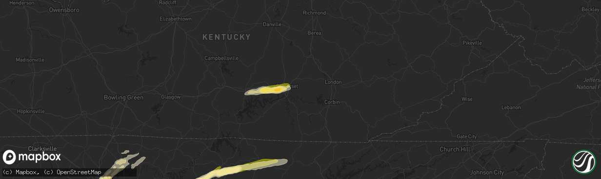 Hail map in Somerset, KY on June 11, 2023