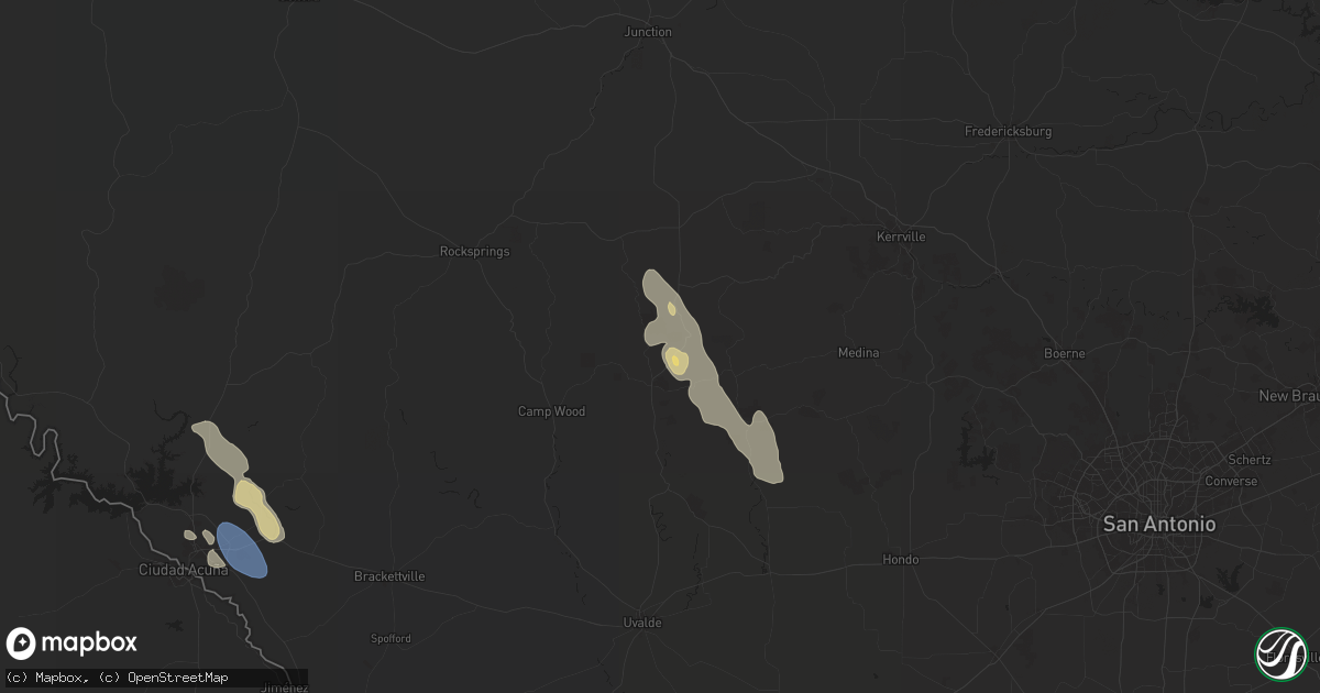 Hail map in Leakey, TX on June 11, 2024