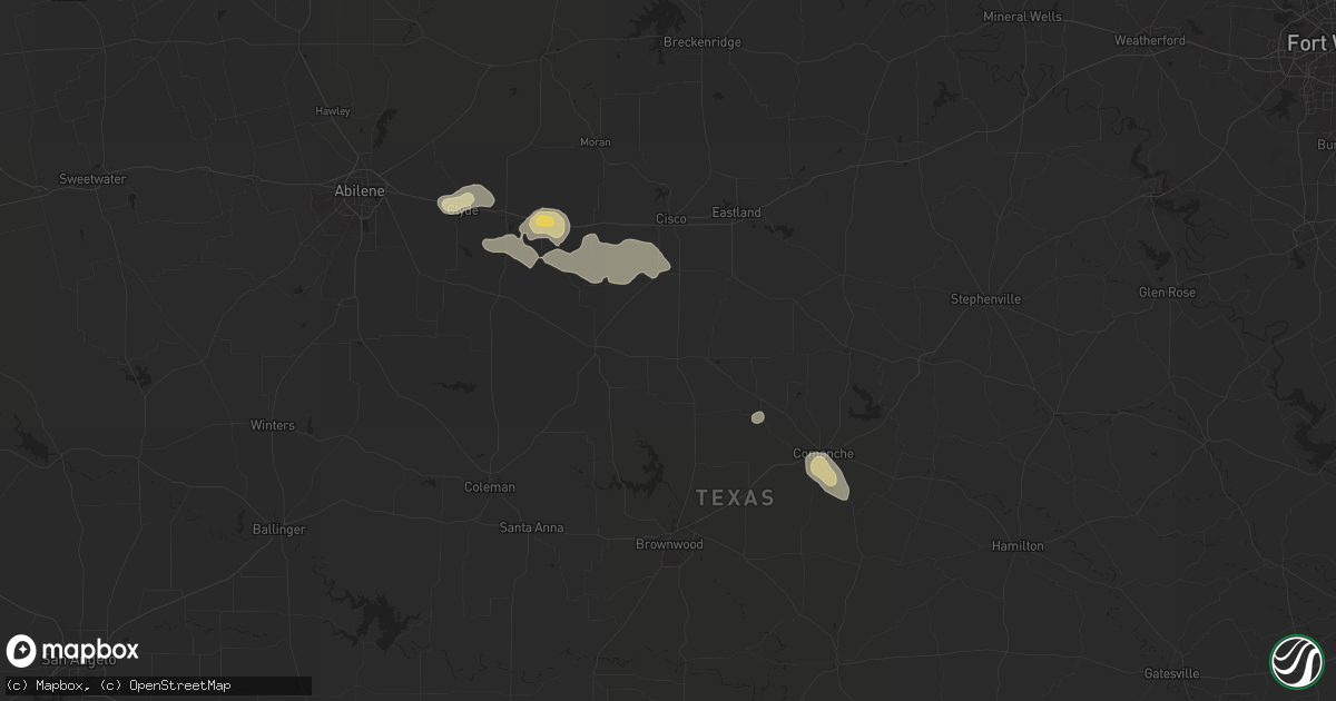Hail map in Rising Star, TX on June 11, 2024
