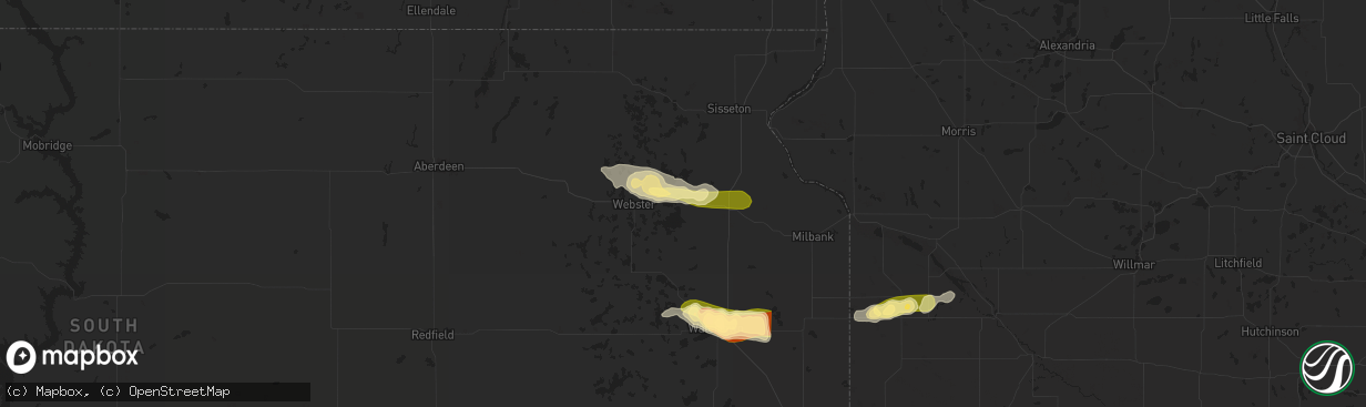 Hail map in Waubay, SD on June 11, 2024