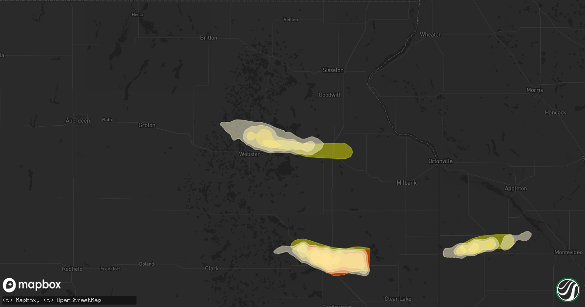 Hail map in Waubay, SD on June 11, 2024