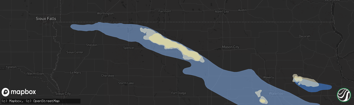 Hail map in Algona, IA on June 11, 2025