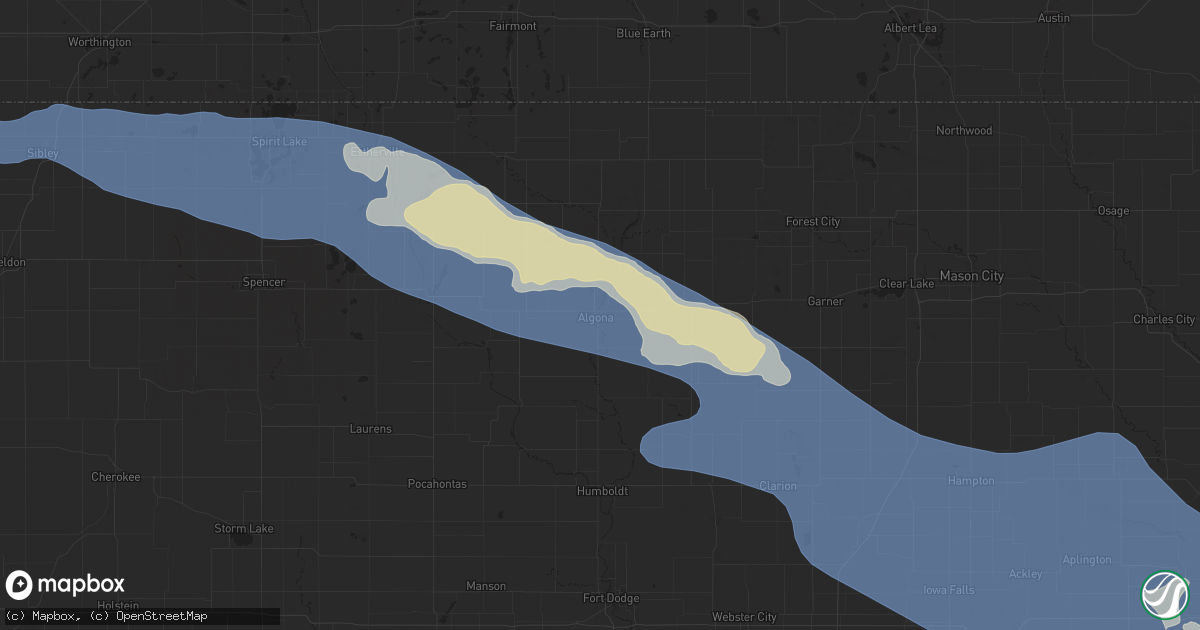 Hail map in Algona, IA on June 11, 2025