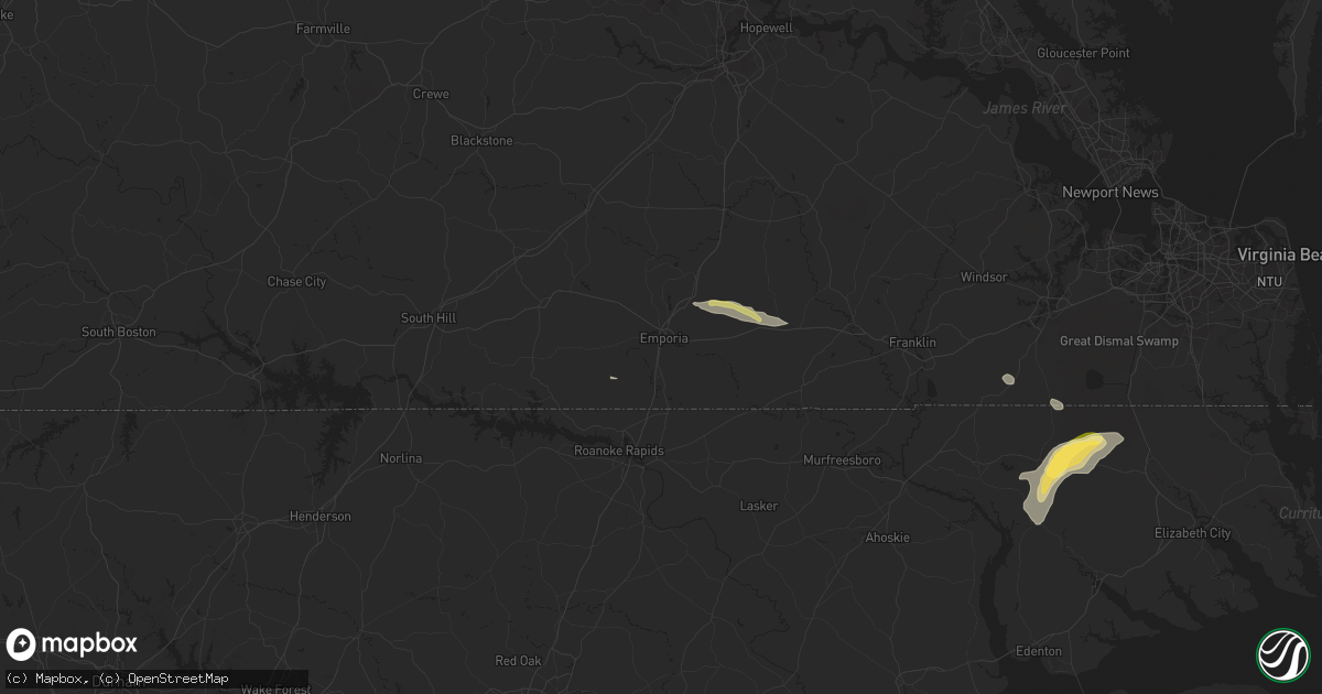 Hail map in Emporia, VA on June 11, 2025