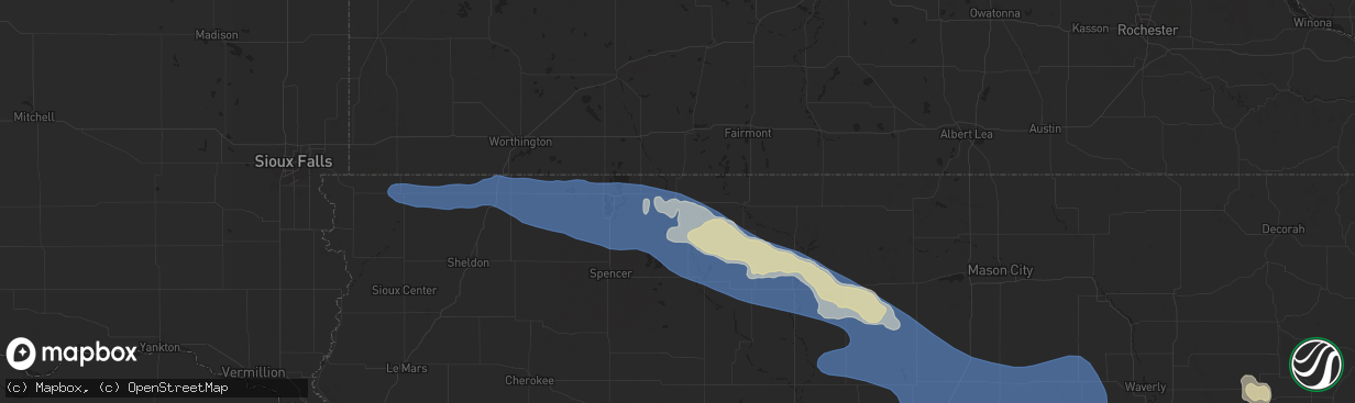 Hail map in Estherville, IA on June 11, 2025